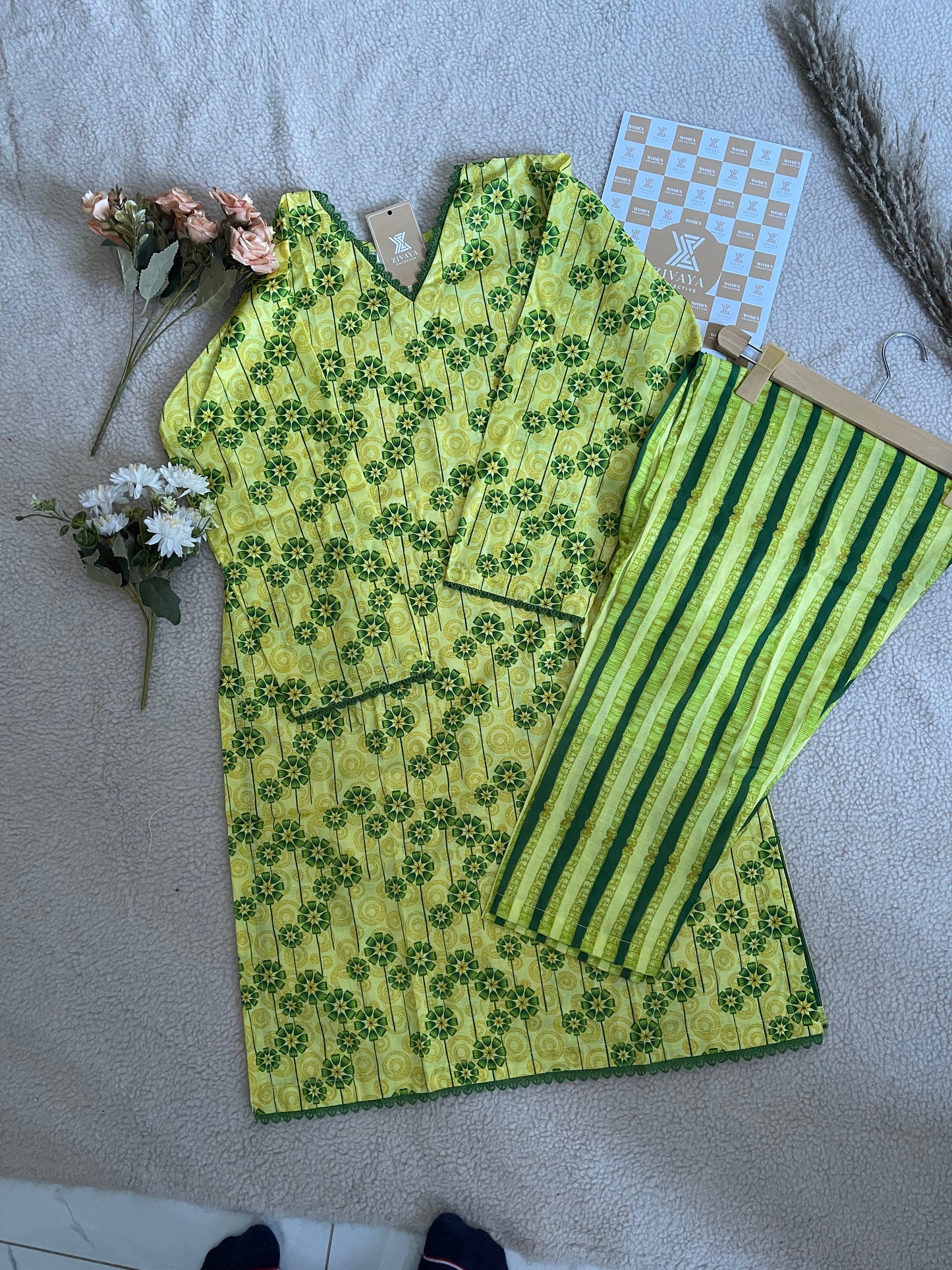 Green Floral Cotton Kurta