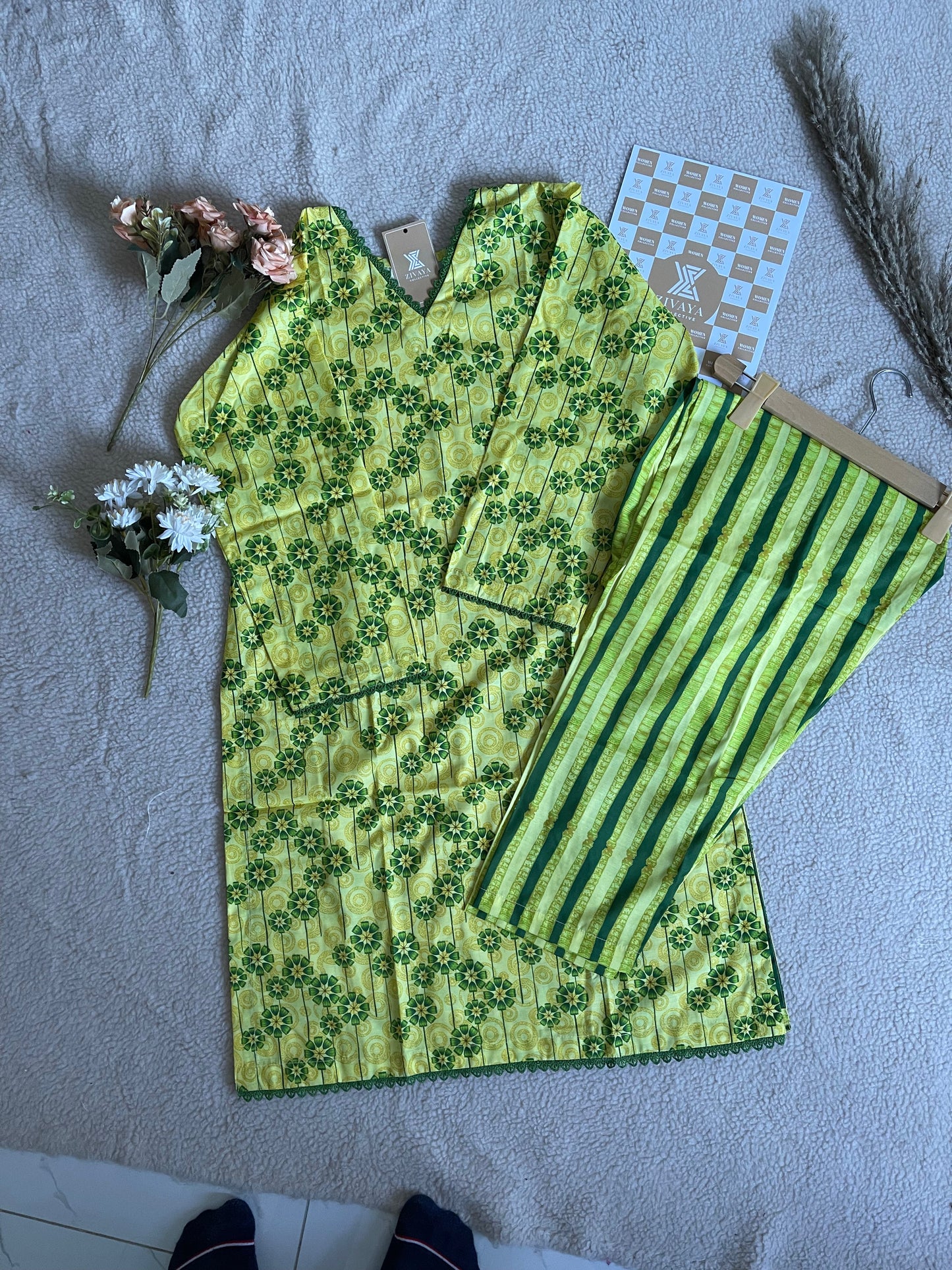 Green Floral Cotton Kurta